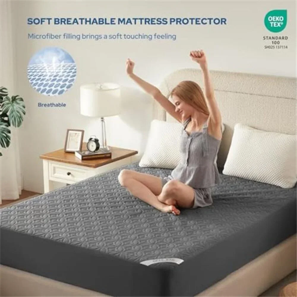 King Waterproof Mattress Protector Quilted Deep Pocket Noiseless Cover